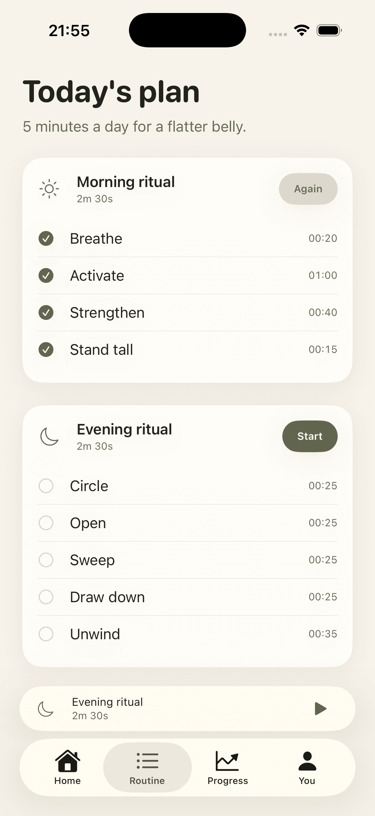 Today's plan, morning and evening